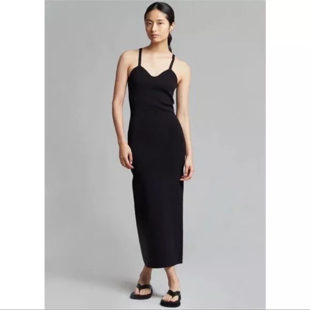 Nanushka Noa Compact Knit Bustier Midi‎ Dress  Black M NWT